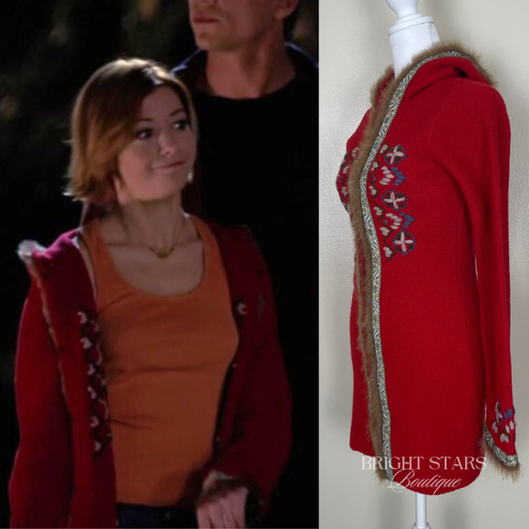 Rare Vintage Hooded Cardigan ASO Willow Rosenberg BtVS Red Embroidered Knit - Picture 4 of 13